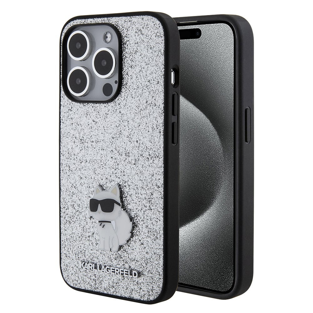 Karl Lagerfeld Karl Lagerfeld iPhone 15 Plus & 14 Plus Backcover hoesje FIXED GLITTER C LOGO METAL PIN - Zilver