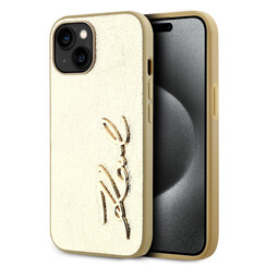 Karl Lagerfeld iPhone 15 Back cover coque Wrinkled - Metal signature - Or