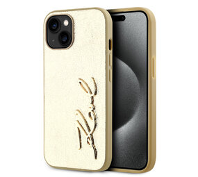 Karl Lagerfeld Karl Lagerfeld iPhone 15 Back cover coque Wrinkled - Metal signature - Or Karl Lagerfeld Karl Lagerfeld iPhone 15 Back cover coque Wrinkled - Metal signature - Or