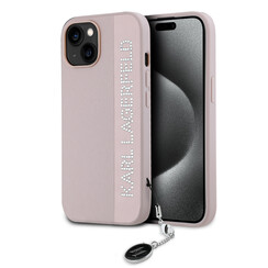 Karl Lagerfeld iPhone 14 & 13 Back cover case - Saffiano rhinestones and charm - Pink