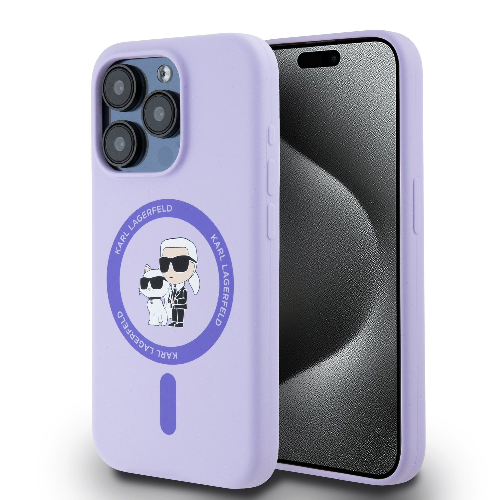Karl Lagerfeld Karl Lagerfeld iPhone 15 Pro Backcover hoesje Magsafe - KC head Ring - Paars