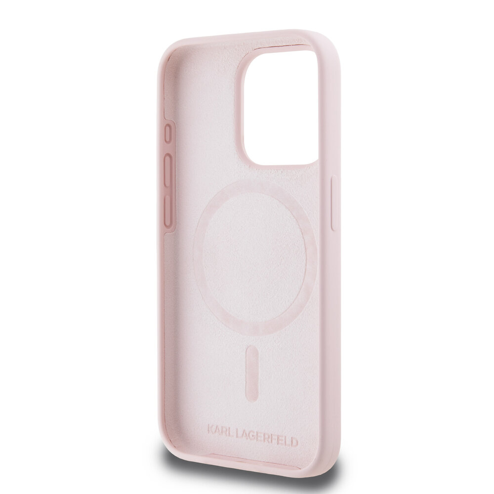 Karl Lagerfeld Karl Lagerfeld iPhone 15 Pro Back cover coque Magsafe - KC head Ring - Rose Karl Lagerfeld Karl Lagerfeld iPhone 15 Pro Back cover coque Magsafe - KC head Ring - Rose
