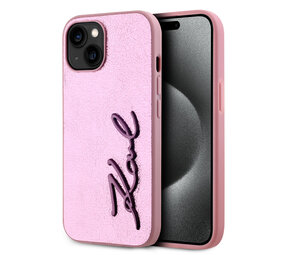 Karl Lagerfeld Karl Lagerfeld iPhone 15 Backcover hoesje Wrinkled - Metal signature - Roze Karl Lagerfeld Karl Lagerfeld iPhone 15 Backcover hoesje Wrinkled - Metal signature - Roze