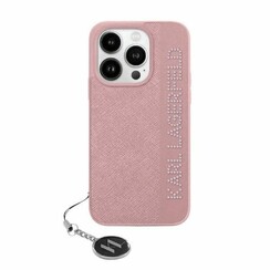 Karl Lagerfeld iPhone 15 Pro Back cover coque Saffiano rhinestones and charm - Rose