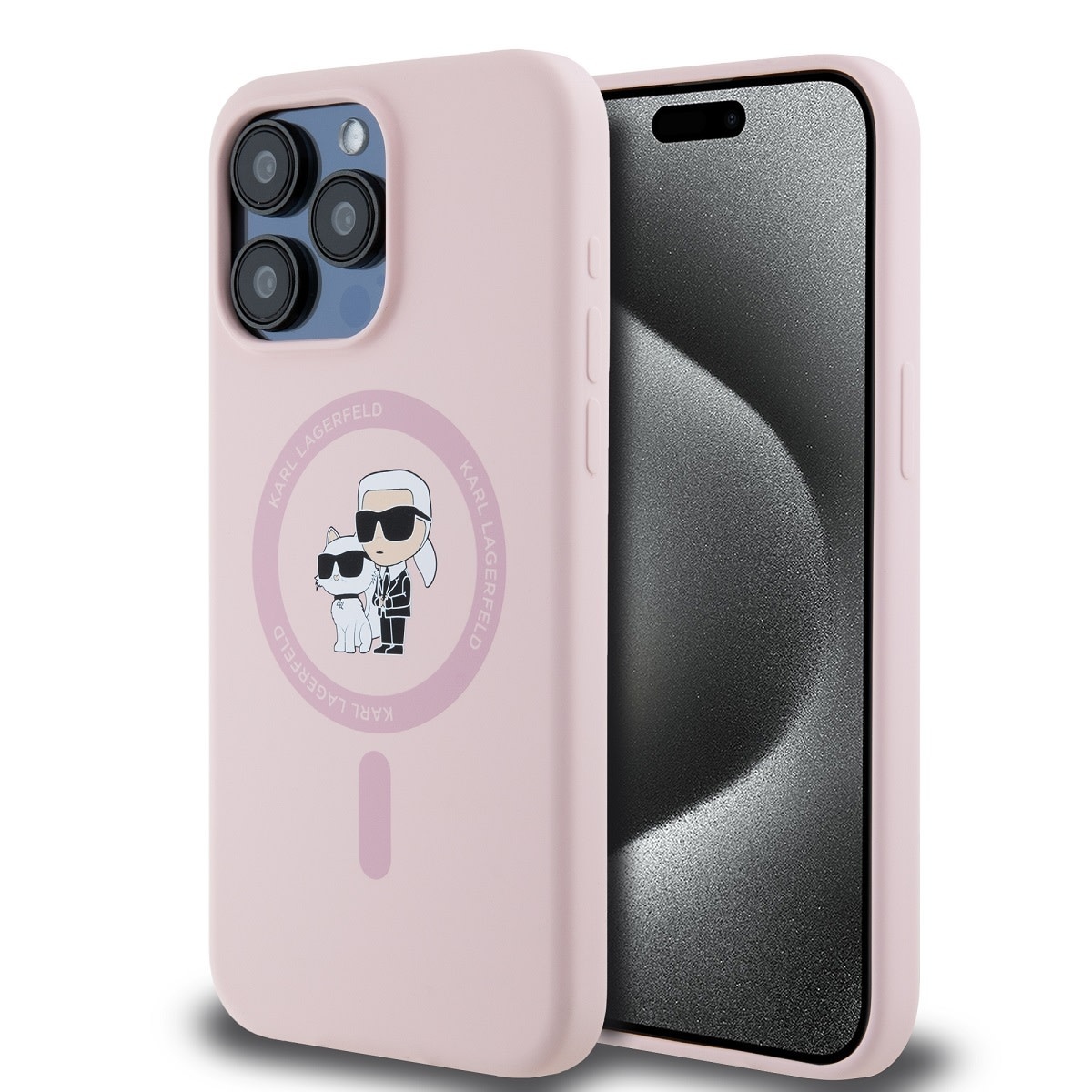 Karl Lagerfeld Karl Lagerfeld iPHone 14 Pro Backcover hoesje Magsafe - KC head Ring - Roze