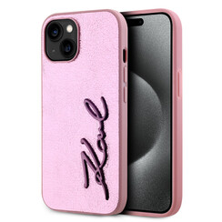 Karl Lagerfeld iPhone 15 Pro Max Back cover case - Wrinkled - Metal signature - Pink