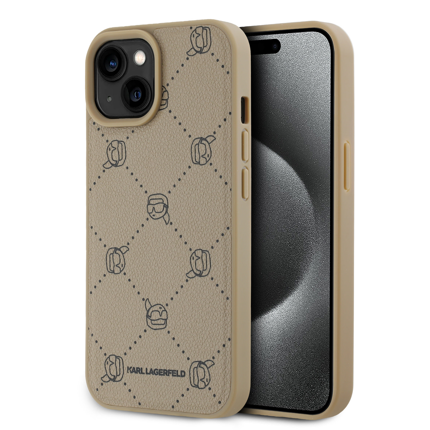 Karl Lagerfeld Karl Lagerfeld iPhone 14 Pro Max Backcover hoesje Magsafe - Karl Heads - Beige