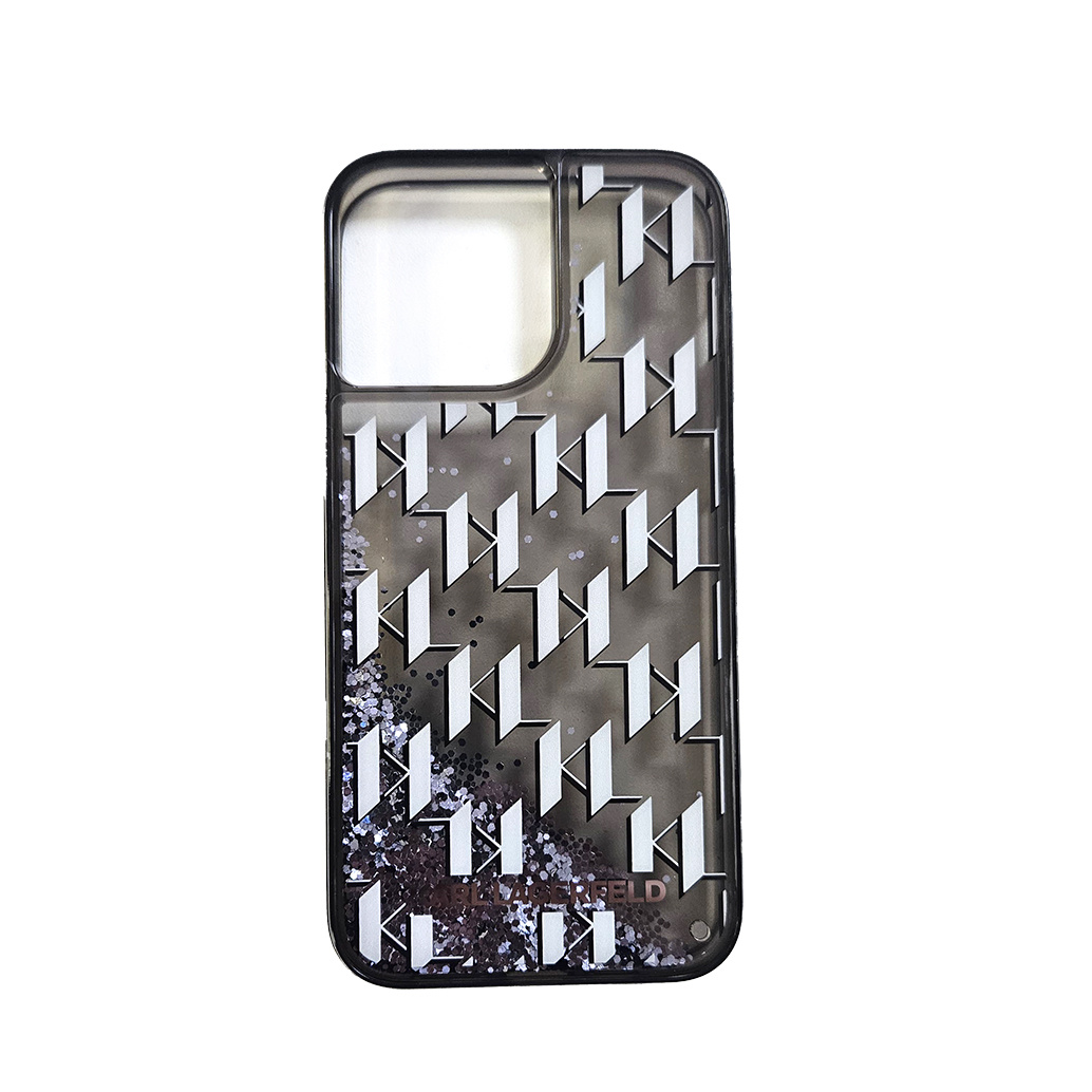Karl Lagerfeld Karl Lagerfeld iPhone 15 Pro Max Backcover hoesje Liquid glitter - monogram gradient - Zwart