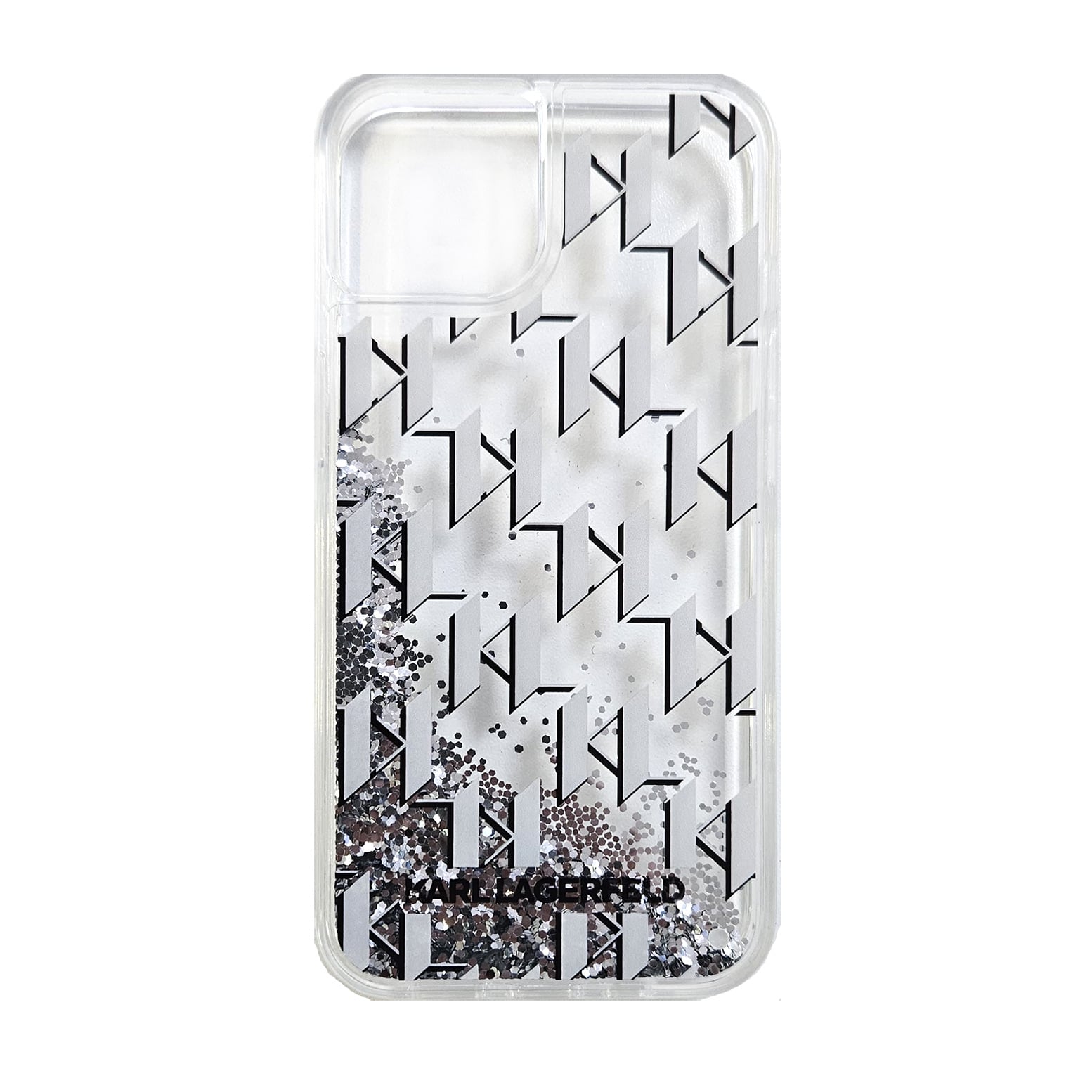 Karl Lagerfeld Karl Lagerfeld iPhone 14 Pro Max Backcover hoesje Liquid glitter - monogram gradient - Wit