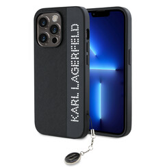 Karl Lagerfeld iPhone 14 Pro Backcover hoesje Saffiano Rhinestones and Charm - Zwart