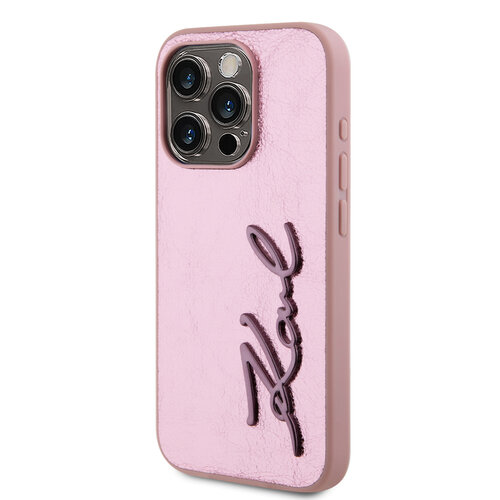 Karl Lagerfeld Karl Lagerfeld iPhone 15 Pro Max Back-Cover hul - Wrinkled - Metal signature - Rosa