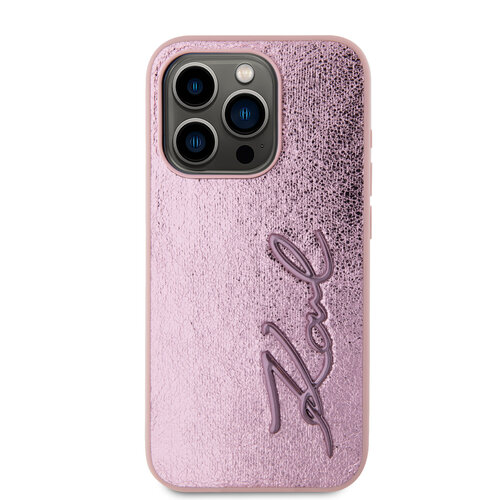 Karl Lagerfeld Karl Lagerfeld iPhone 15 Pro Max Back-Cover hul - Wrinkled - Metal signature - Rosa