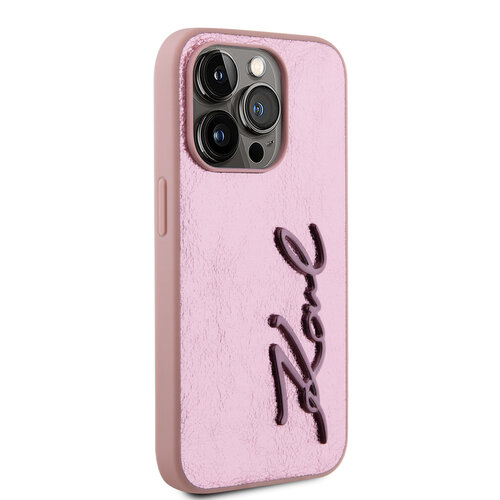 Karl Lagerfeld Karl Lagerfeld iPhone 15 Pro Max Back-Cover hul - Wrinkled - Metal signature - Rosa