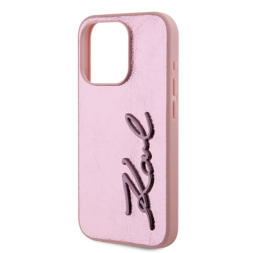 Karl Lagerfeld Karl Lagerfeld iPhone 15 Pro Max Back-Cover hul - Wrinkled - Metal signature - Rosa