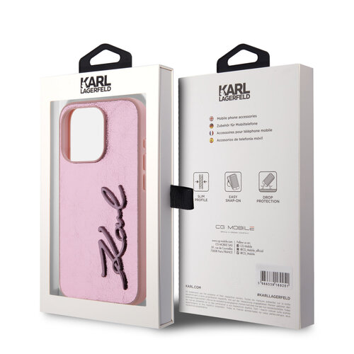 Karl Lagerfeld Karl Lagerfeld iPhone 15 Pro Max Back-Cover hul - Wrinkled - Metal signature - Rosa