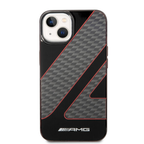 AMG AMG iPhone 14 Plus & 15 Plus Back-Cover hul - Double Layer - Checkered Flag Pattern - Red - Schwarz AMG AMG iPhone 14 Plus & 15 Plus Back-Cover hul - Double Layer - Checkered Flag Pattern - Red - Schwarz