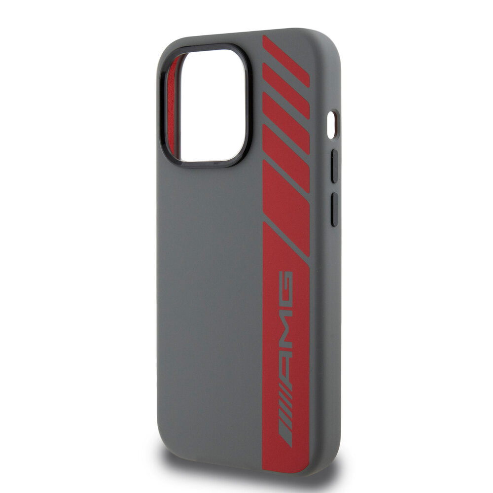 AMG AMG iPhone 15 Pro Back-Cover hul - Magsafe - Vertical Red Logo - Grau AMG AMG iPhone 15 Pro Back-Cover hul - Magsafe - Vertical Red Logo - Grau