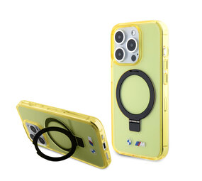 BMW BMW iPhone 15 Pro Max Backcover hoesje - Magsafe - IML Ring Stand - Geel BMW BMW iPhone 15 Pro Max Backcover hoesje - Magsafe - IML Ring Stand - Geel