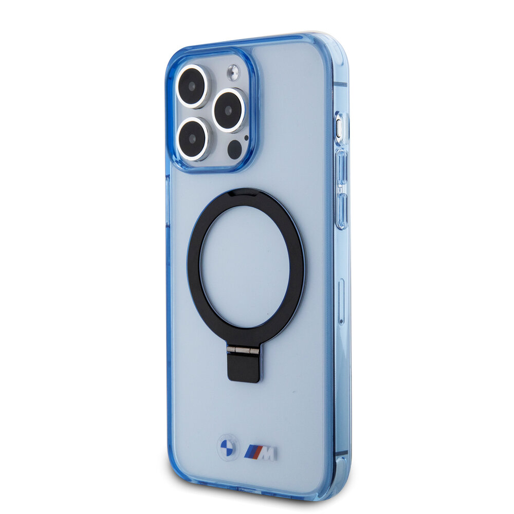 BMW BMW iPhone 15 Pro Max Back-Cover hul - Magsafe - IML Ring Stand - Blau BMW BMW iPhone 15 Pro Max Back-Cover hul - Magsafe - IML Ring Stand - Blau