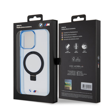BMW BMW iPhone 15 Pro Max Back cover coque - Magsafe - IML Ring Stand - Bleu BMW BMW iPhone 15 Pro Max Back cover coque - Magsafe - IML Ring Stand - Bleu
