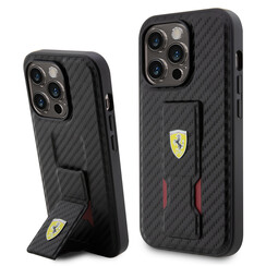 Ferrari iPhone 15 Pro Backcover hoesje - Gripstand Carbon Case - Zwart