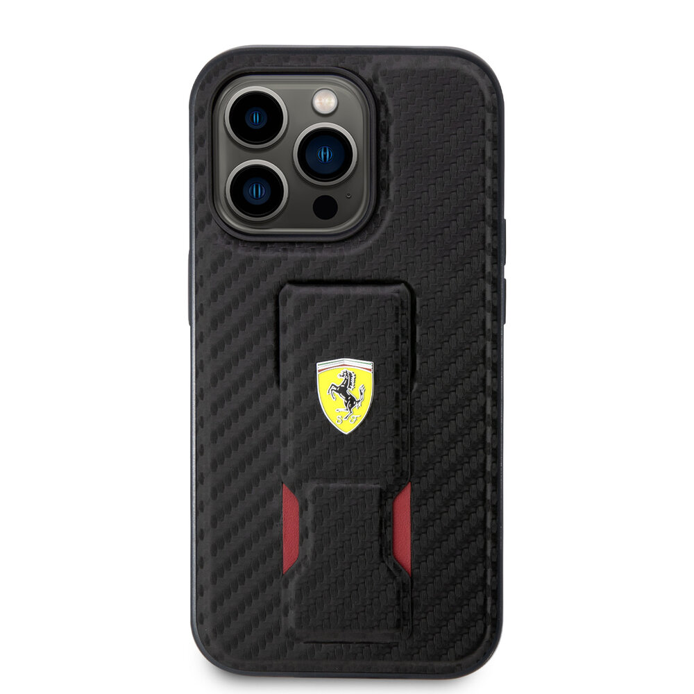 Ferrari Ferrari iPhone 15 Pro Back cover case - Gripstand Carbon Case - Black Ferrari Ferrari iPhone 15 Pro Back cover case - Gripstand Carbon Case - Black