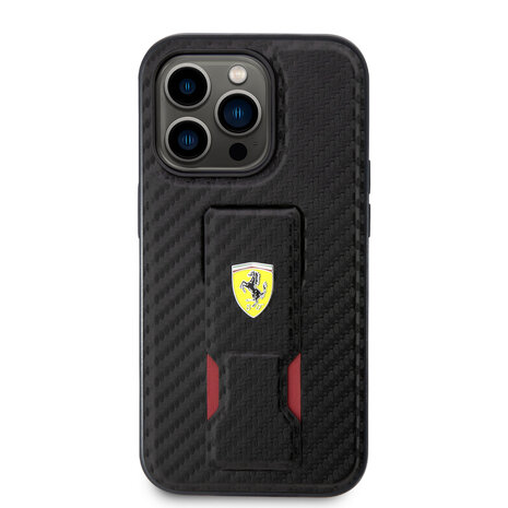 Ferrari Ferrari iPhone 15 Pro Back cover case - Gripstand Carbon Case - Black Ferrari Ferrari iPhone 15 Pro Back cover case - Gripstand Carbon Case - Black