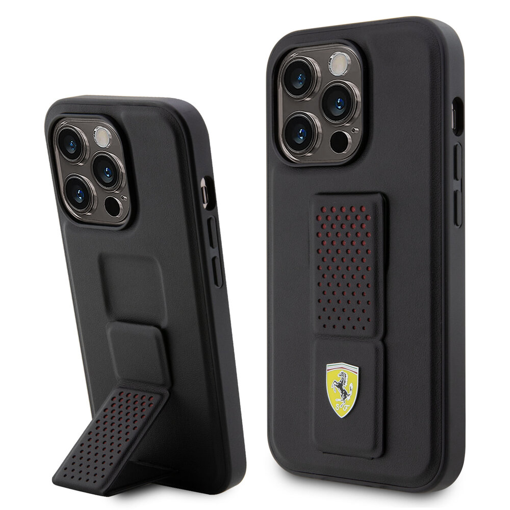 Ferrari Ferrari iPhone 15 Pro Back cover case - Perforated Gripstand - Black Ferrari Ferrari iPhone 15 Pro Back cover case - Perforated Gripstand - Black