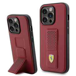 Ferrari iPhone 15 Pro Back-Cover hul - Perforated Gripstand - Rot
