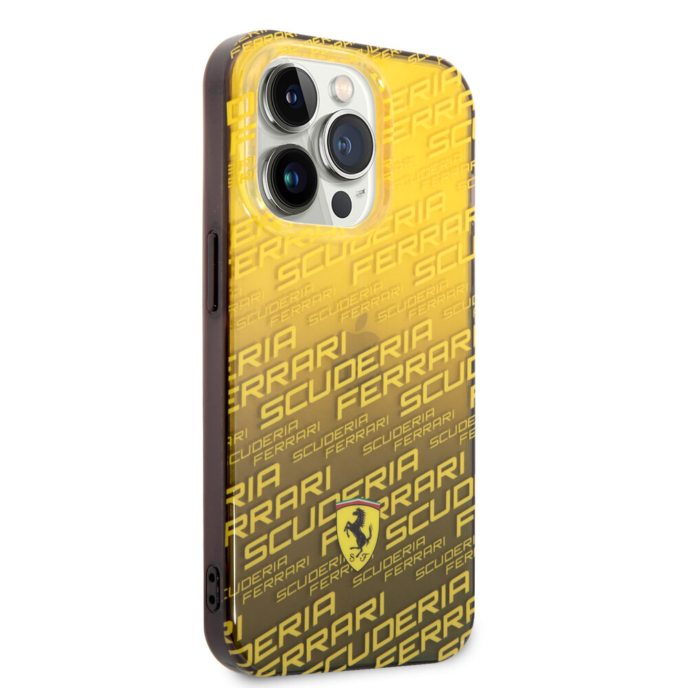 Ferrari Ferrari iPhone 14 Pro Back-Cover hul - Scuderia Allover - Dyed Bumper - Gelb Ferrari Ferrari iPhone 14 Pro Back-Cover hul - Scuderia Allover - Dyed Bumper - Gelb