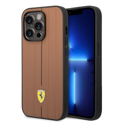 Ferrari iPhone 14 Pro Backcover hoesje - Embossed Stripes - Camel