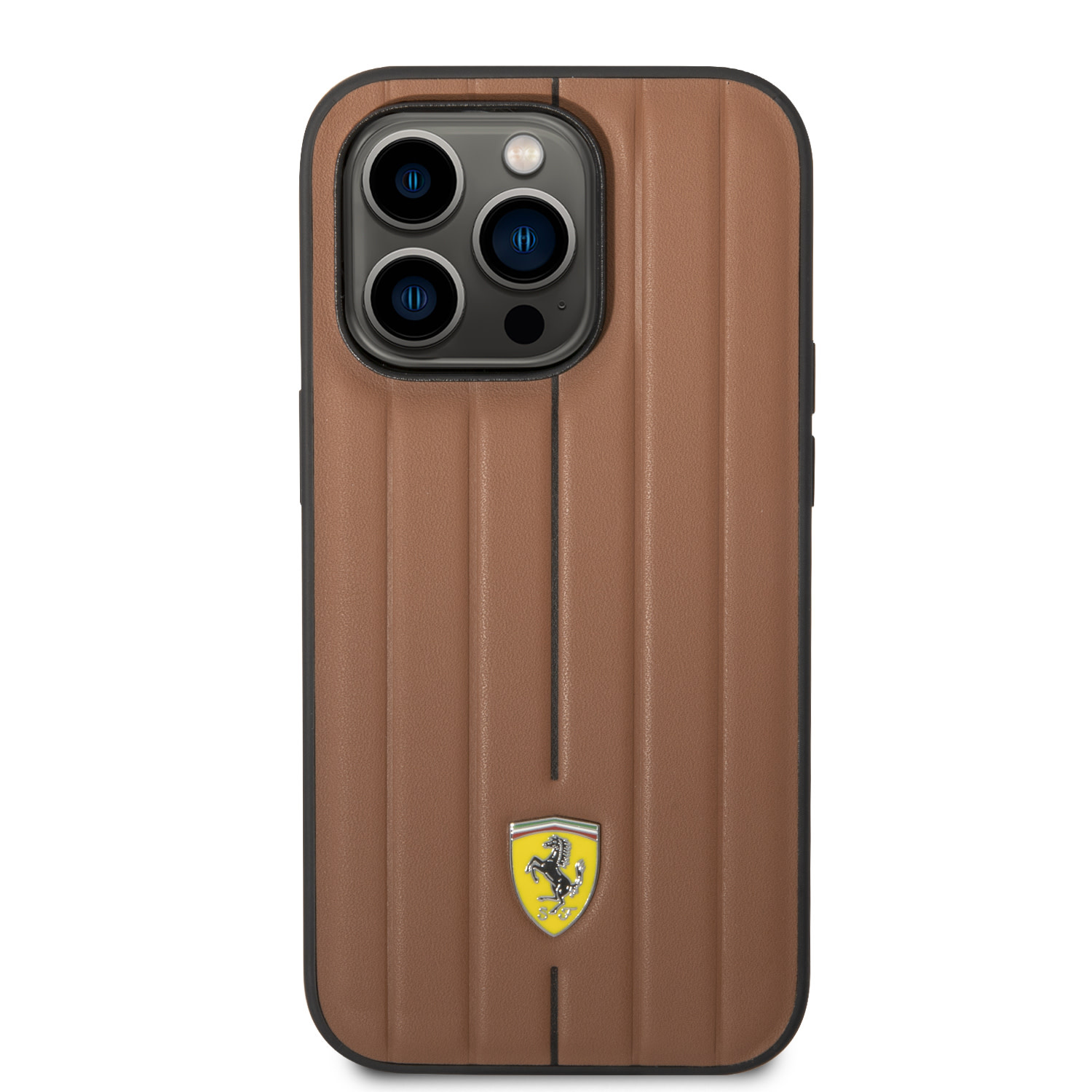 Ferrari Ferrari iPhone 14 Pro Backcover hoesje - Embossed Stripes - Camel, foto 3 van 6