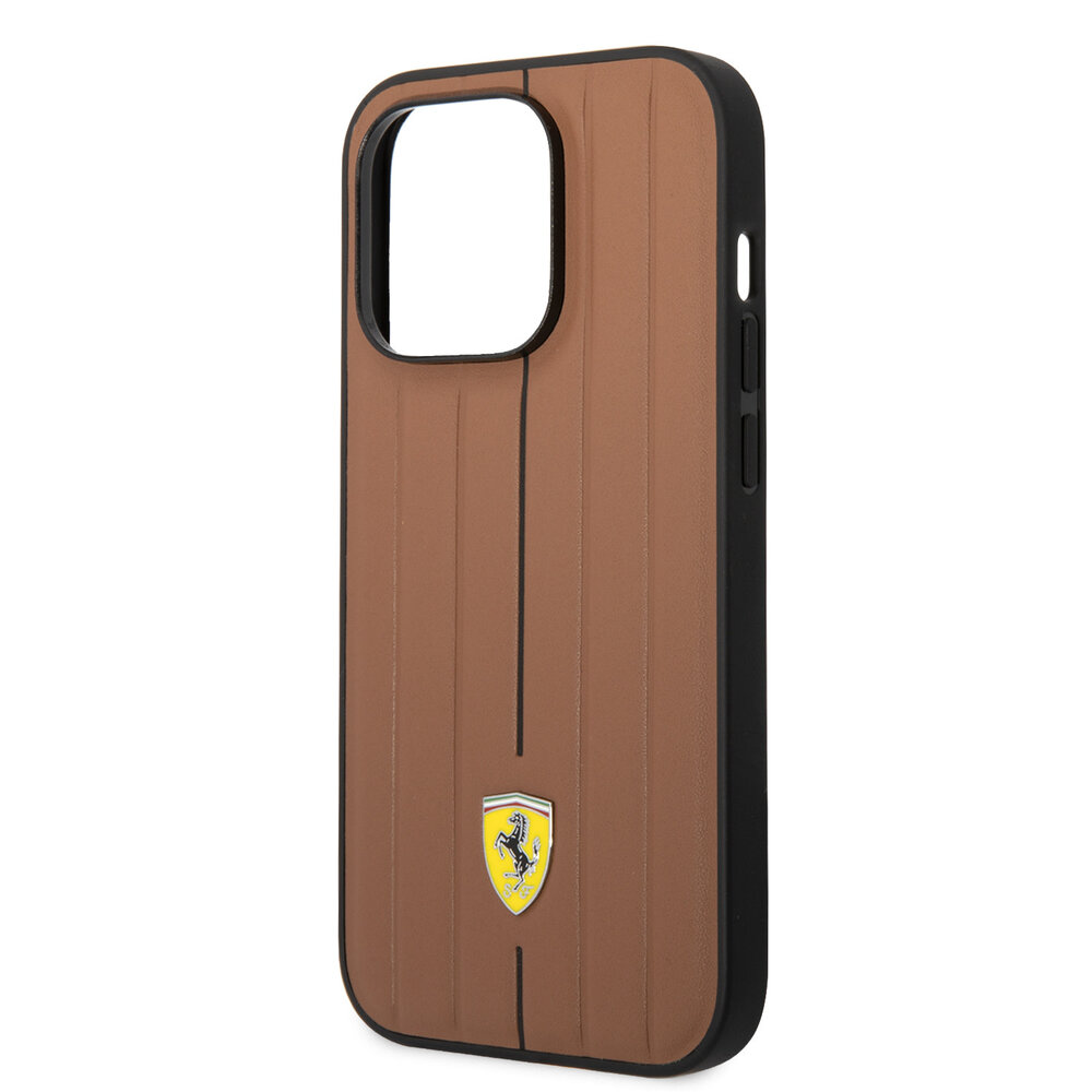 Ferrari Ferrari iPhone 14 Pro Back-Cover hul - Embossed Stripes - Camel Ferrari Ferrari iPhone 14 Pro Back-Cover hul - Embossed Stripes - Camel