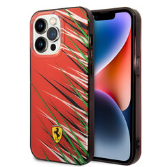 Ferrari iPhone 14 Pro Backcover hoesje - Double Layer Grass Print - Rood