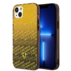 Ferrari iPhone 14 Plus & 15 Plus Backcover hoesje - Scuderia Allover - Dyed Bumper - Geel