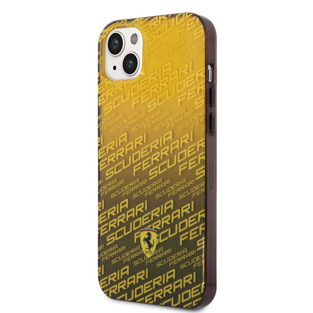 Ferrari Ferrari iPhone 14 Plus & 15 Plus Backcover hoesje - Scuderia Allover - Dyed Bumper - Geel Ferrari Ferrari iPhone 14 Plus & 15 Plus Backcover hoesje - Scuderia Allover - Dyed Bumper - Geel