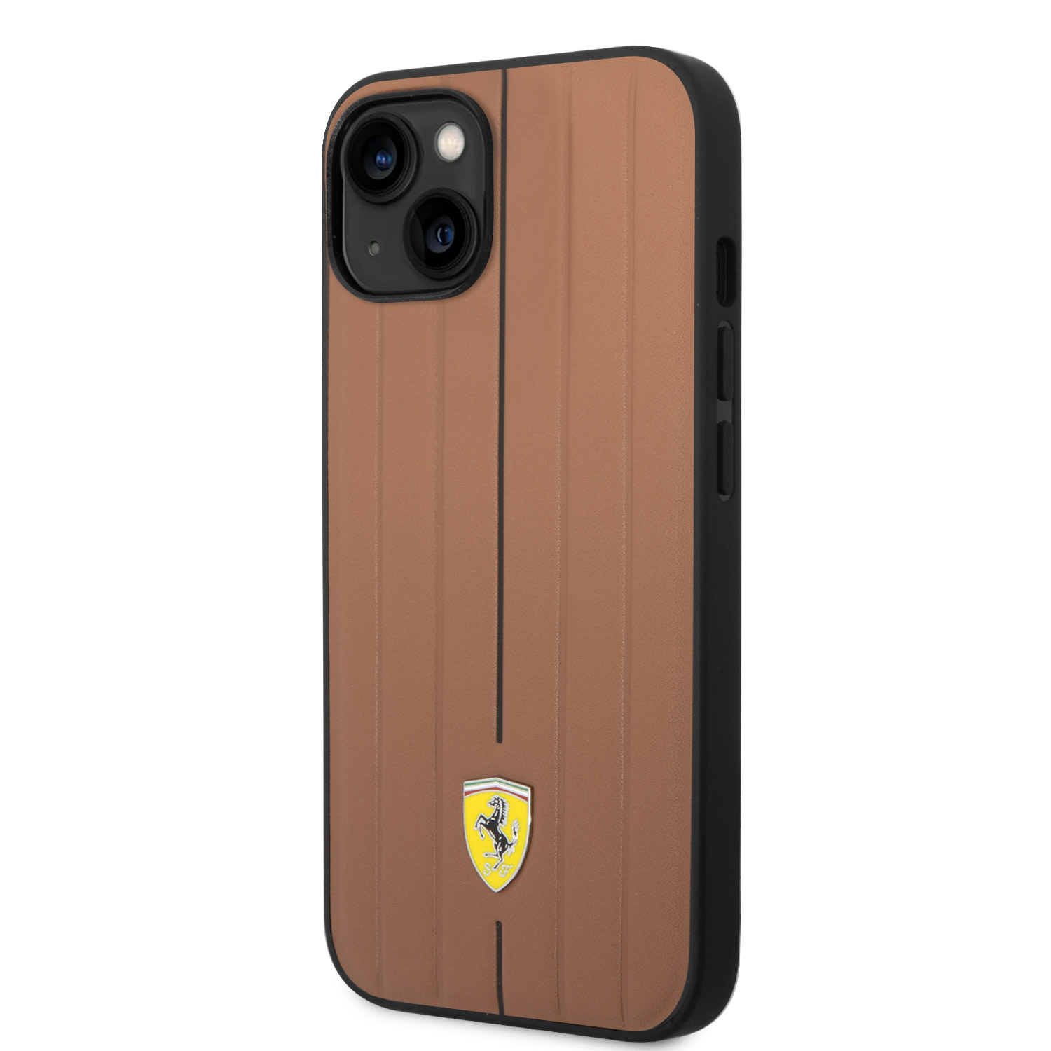 Ferrari Ferrari iPhone 14 Plus & 15 Plus Backcover hoesje - Embossed Stripes - Camel, foto 2 van 6