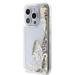 Guess iPhone 15 Pro Backcover hoesje - Liquid Glitter - Charm Pattern - Goud