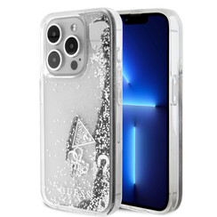 Guess iPhone 15 Pro Back cover coque - Liquid Glitter - Charm Pattern - Argent