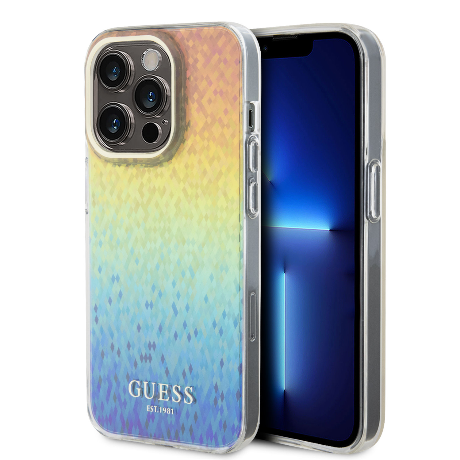 Guess Guess iPhone 15 Pro Backcover hoesje - Faceted Mirror Disco Pattern - Iridescent, foto 2 van 6