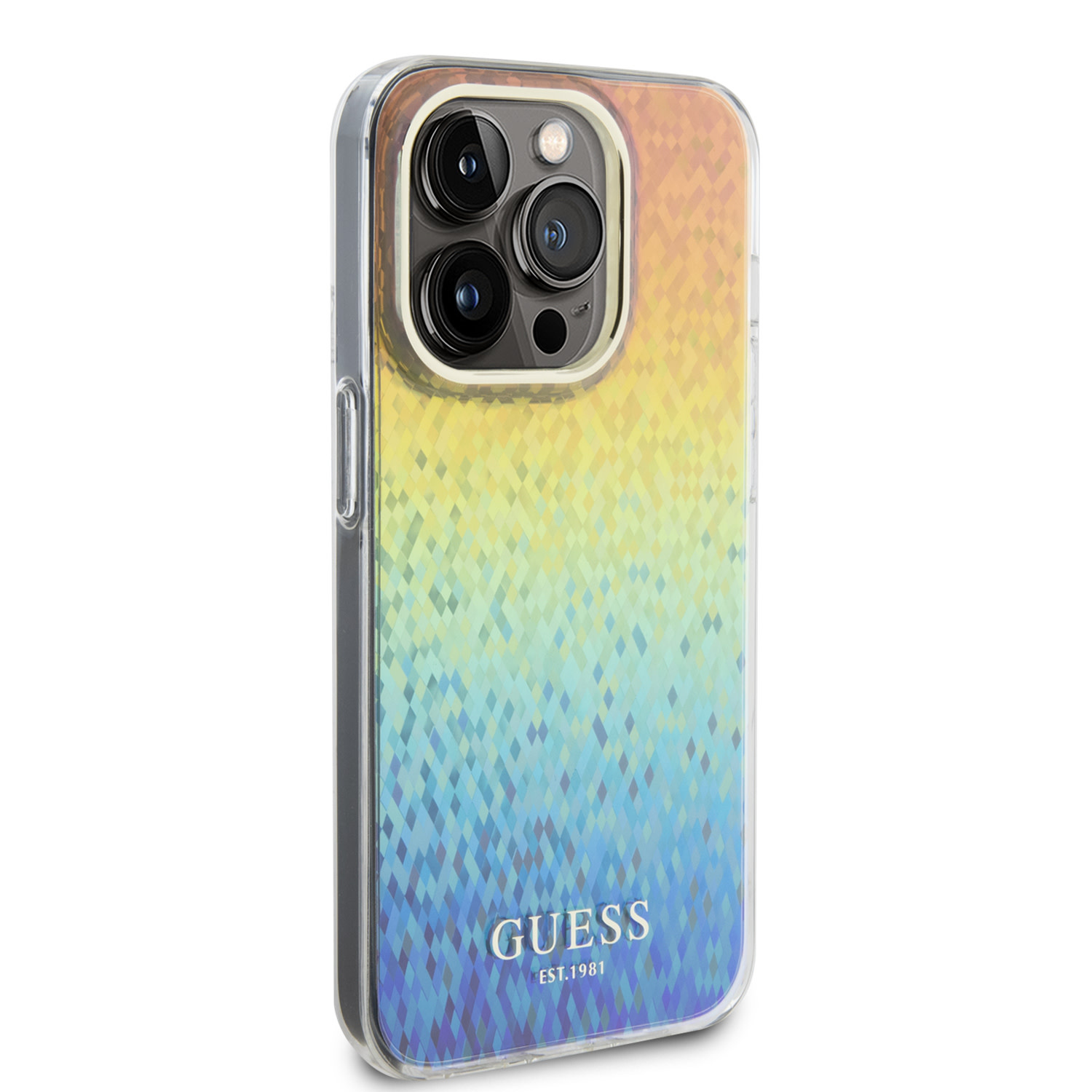 Guess Guess iPhone 15 Pro Backcover hoesje - Faceted Mirror Disco Pattern - Iridescent, foto 3 van 6
