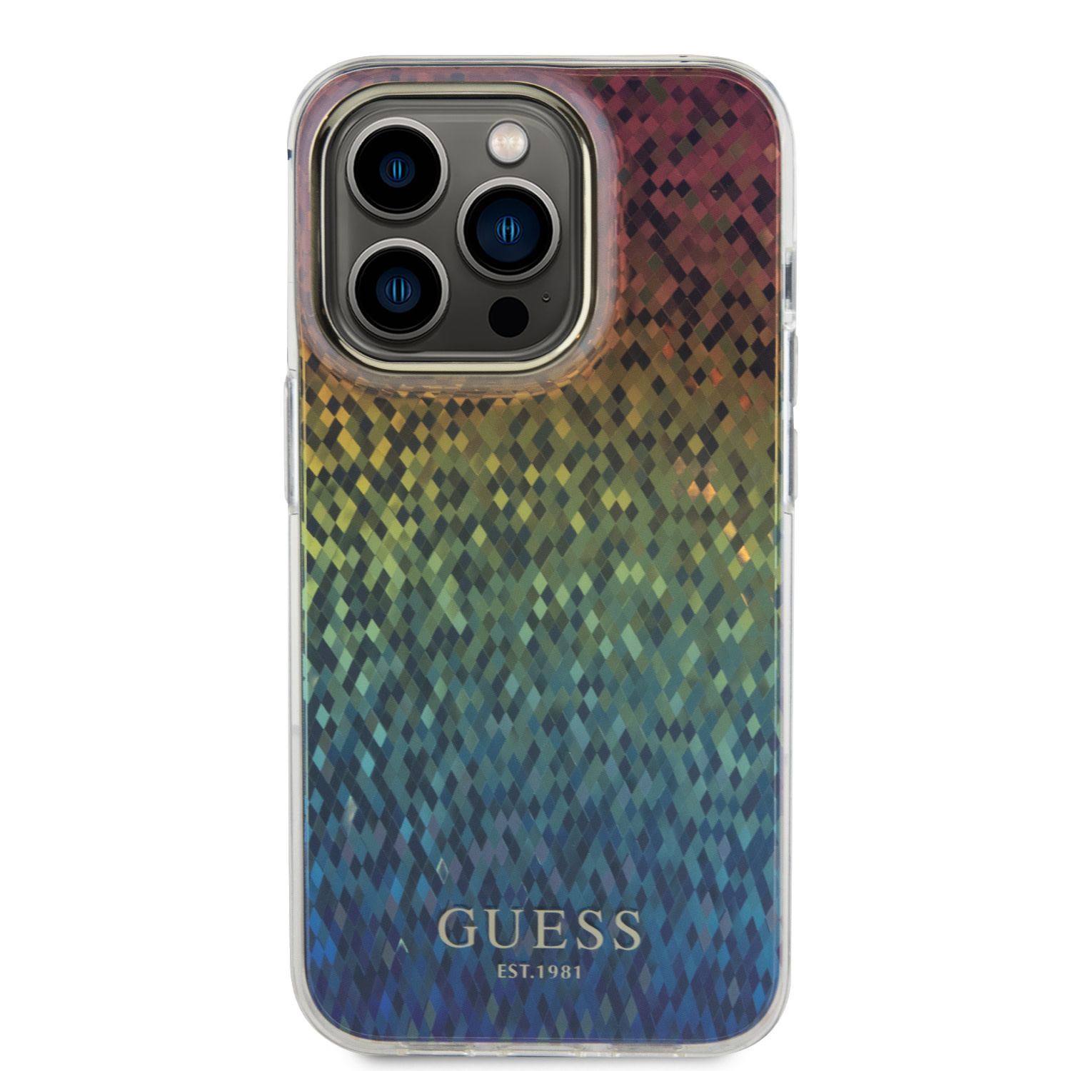 Guess Guess iPhone 15 Pro Backcover hoesje - Faceted Mirror Disco Pattern - Iridescent, foto 4 van 6