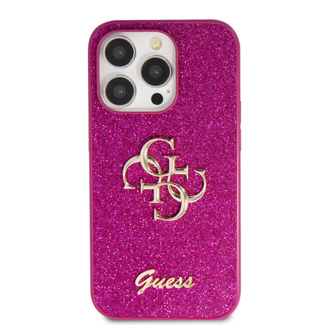 Guess Guess iPhone 15 Pro Back cover coque - Fixed Glitter - Big 4G Metal Logo - Violet Guess Guess iPhone 15 Pro Back cover coque - Fixed Glitter - Big 4G Metal Logo - Violet