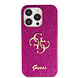 Guess Guess iPhone 15 Pro Backcover hoesje - Fixed Glitter - Big 4G Metal Logo - Paars Guess Guess iPhone 15 Pro Backcover hoesje - Fixed Glitter - Big 4G Metal Logo - Paars