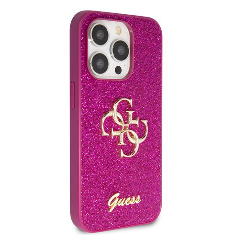 Guess Guess iPhone 15 Pro Back cover coque - Fixed Glitter - Big 4G Metal Logo - Violet Guess Guess iPhone 15 Pro Back cover coque - Fixed Glitter - Big 4G Metal Logo - Violet