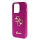 Guess Guess iPhone 15 Pro Backcover hoesje - Fixed Glitter - Big 4G Metal Logo - Paars Guess Guess iPhone 15 Pro Backcover hoesje - Fixed Glitter - Big 4G Metal Logo - Paars