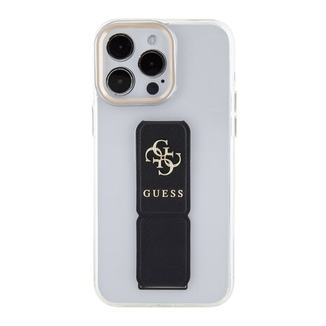Guess Guess iPhone 15 Pro Back cover coque - Saffiano Gripstand - Clear Case - 4G Metal Logo - Noir Guess Guess iPhone 15 Pro Back cover coque - Saffiano Gripstand - Clear Case - 4G Metal Logo - Noir