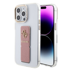 Guess iPhone 15 Pro Back cover case - Saffiano Gripstand - Clear Case - 4G Metal Logo - Pink