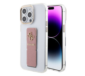Guess Guess iPhone 15 Pro Back cover coque - Saffiano Gripstand - Clear Case - 4G Metal Logo - Rose Guess Guess iPhone 15 Pro Back cover coque - Saffiano Gripstand - Clear Case - 4G Metal Logo - Rose