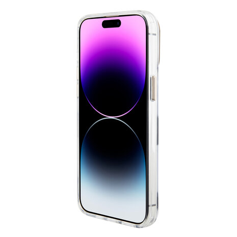 Guess Guess iPhone 15 Pro Back cover case - Saffiano Gripstand - Clear Case - 4G Metal Logo - Pink Guess Guess iPhone 15 Pro Back cover case - Saffiano Gripstand - Clear Case - 4G Metal Logo - Pink